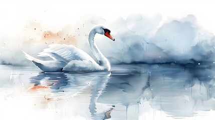 Obraz premium A white swan is swimming in a body of water