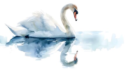 A white swan is swimming in a body of water