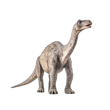 Fototapeta Apatosaurus - A grey dinosaur with a long neck and a small head isolated on transparent background, element remove background