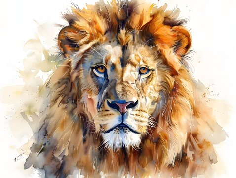 Majestic Lion Watercolor Portrait, To add a touch of elegance and beauty to any design project, this watercolor lion portrait is perfect for those