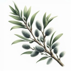 Weidenzweig auf dem hellen Hintergrund, generative KI