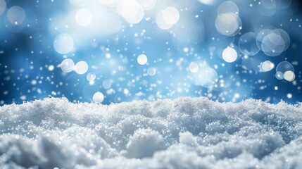 Fototapeta premium A close-up of glistening snowflakes against a soft-focus blue winter backdrop.