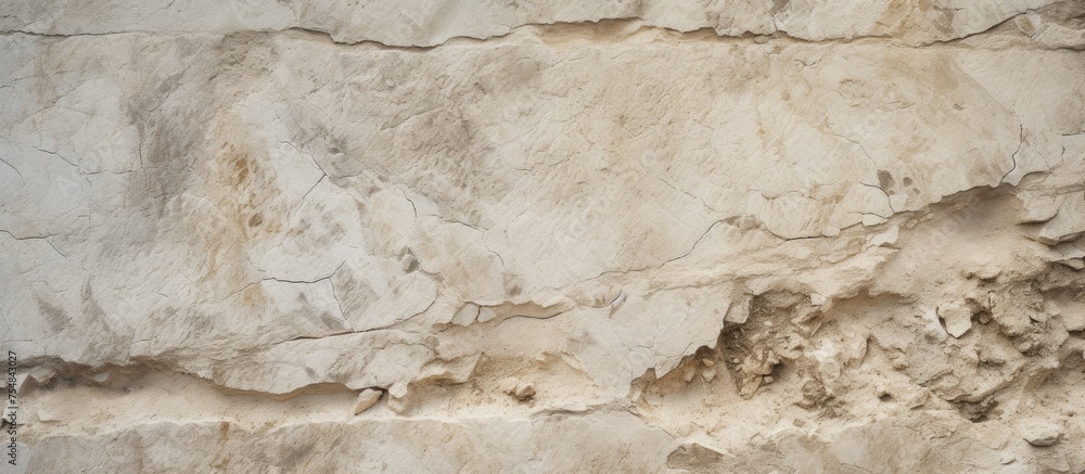 Poster a close-up view of a limestone stone wall with multiple visible cracks and crevices running through 