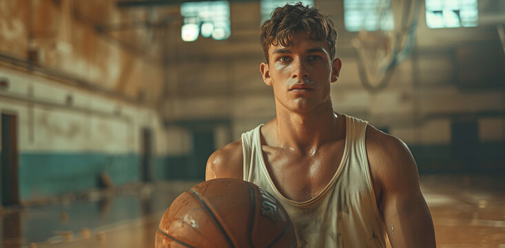 Handsome basketball player with a ball in action