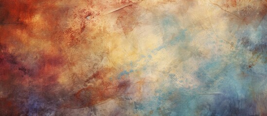 The painting depicts a red and blue sky filled with fluffy clouds. The colors blend seamlessly in this abstract grunge texture, creating a vibrant and dynamic composition.