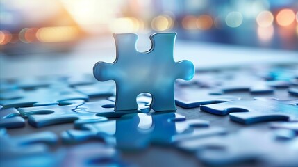 Close up of puzzle piece on table