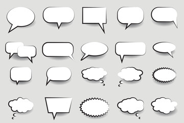 Obraz premium Collection of empty comic speech bubbles. Set of blank speech bubbles. Bubble speech phrase. Halftone shadows. Cartoon exclusive font label tag expression. Comic text sound effects. 