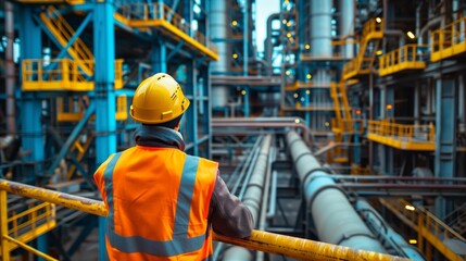 Fototapeta premium Construction worker inspecting pipes on site