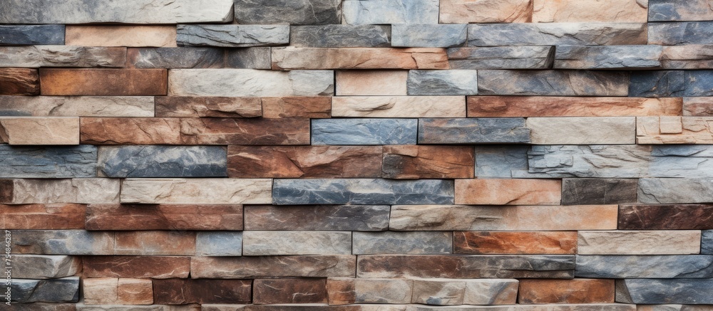Poster a vintage-style stone wall featuring a unique brown and blue pattern created by granite cut and past