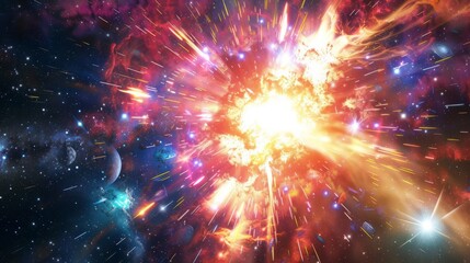 Bright and beautiful gamma ray burst in space. - obrazy, fototapety, plakaty