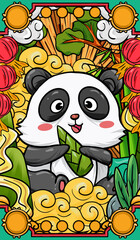 Original hand drawn cartoon panda illustration poster material
