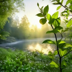 green forest with sun rays