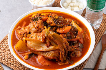 Korean food, beef, ribs, steamed, spicy, kimchi, aged kimchi, side dishes, carrots, potatoes