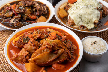 Korean food, beef, ribs, steamed, spicy, kimchi, aged kimchi, side dishes, carrots, potatoes