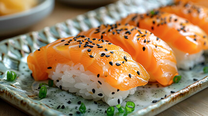 Eine extreme Nahaufnahme von Nigiri-Sushi