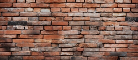 Obraz premium A brick wall made entirely of red bricks, forming a solid and sturdy background texture. The bricks are arranged in a uniform pattern, creating a visually appealing surface.