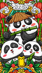 Obraz na płótnie Canvas Original hand drawn cartoon panda illustration poster material 