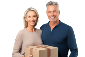 Middle aged couple on isolated chroma key background