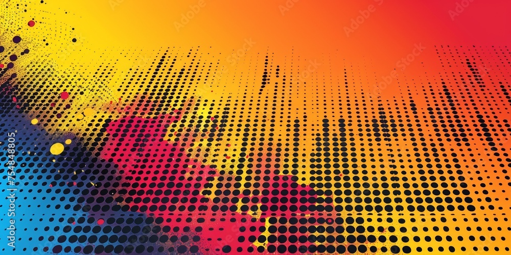 Poster a graphic design featuring colorful dots, halftone patterns, creating a modern and retro abstract ba