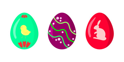 A set of Easter eggs with a pattern in a flat style. On a white background. Vector design