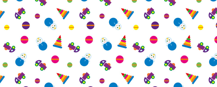 Seamless children's pattern with the image of toys on a white background. Vector graphics