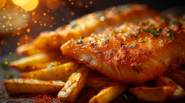 Close up of fish and chips. Fast food concept