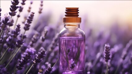 Obraz na płótnie Canvas Lavender oil in a meadow with growing lavender.