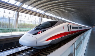 Fototapeta premium Swift departure: fast train ready for journey at the station