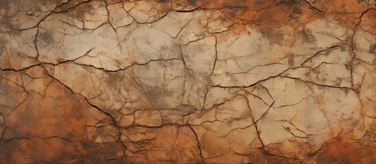 A close-up view of a weathered brown and white wall with numerous cracks running through the paint, showing signs of aging and wear.