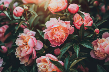 Lush peonies blooming amidst natural surroundings