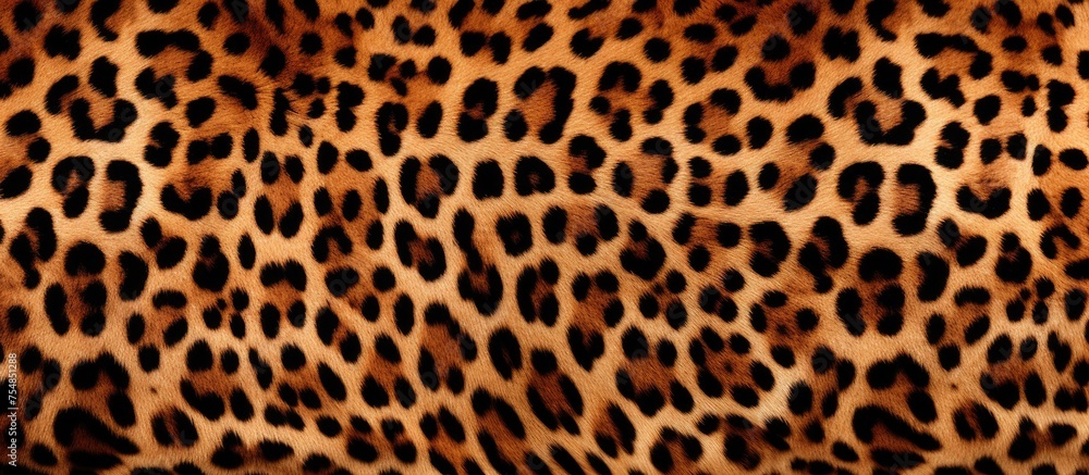Poster a cheetah print pattern is displayed in sharp contrast with shades of brown and black. the intricate