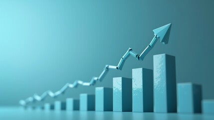 The 3d growth business graph on success financial represents profit and revenue growth, accompanied by a hovering arrow indicating positive market trends