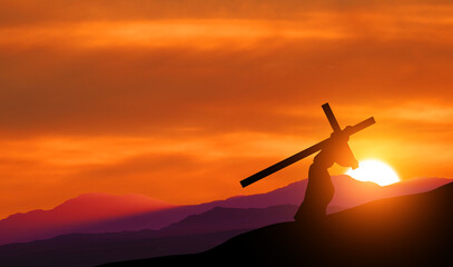 Fototapeta na wymiar Crucifixion of Jesus Christ. Cross at sunset. 3d illustration