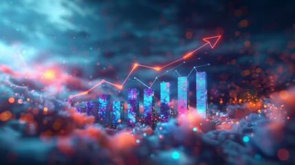 The 3d growth business graph on success financial represents profit and revenue growth, accompanied by a hovering arrow indicating positive market trends - Powered by Adobe