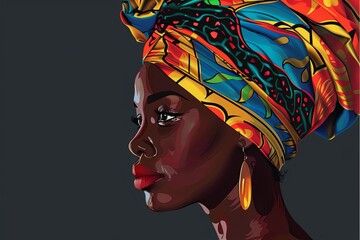 Portrait of African woman with headwrap on  - obrazy, fototapety, plakaty