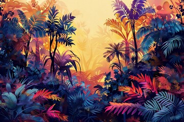Fototapeta na wymiar Vibrant digital artwork depicting a tropical jungle 