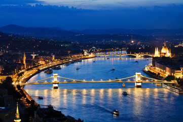 Budapest by night with Szechenyi chain bridge