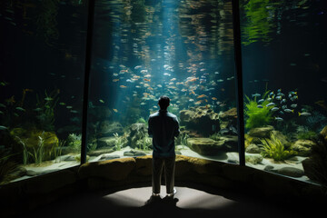 男性, 男性の後ろ姿, 水族館, 魚, アクアリウム, 水槽, 水槽を見る男性, Male, Male Back View, Fish, Aquarium, Man Looking At Aquarium
