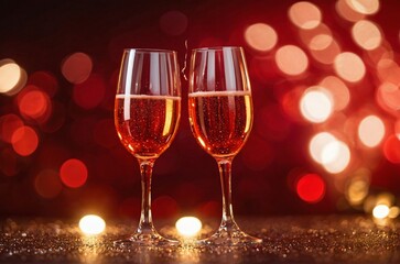 Romantic wine glass in a red ambience blurred boker background