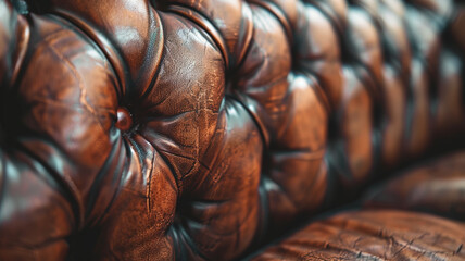 Obraz premium Time-worn luxury of a classic leather Chesterfield sofa.