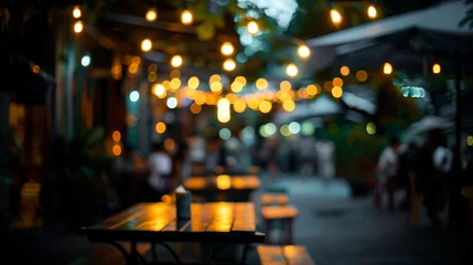 Schilderijen op glas A blurry image of outdoor restaurant. The atmosphere is lively and bustling © losvectoresdemaria