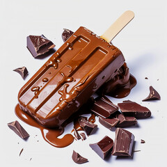 Chocolate popsicle with broken chocolate bars yummy sweet summer dessert on white 