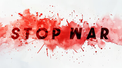 Red ink splatter with text stop war. Stop war awareness banner design