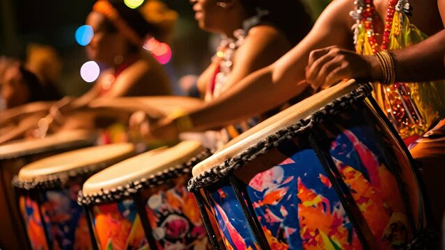 Carnival music played on drums by colorfully dressed musicians