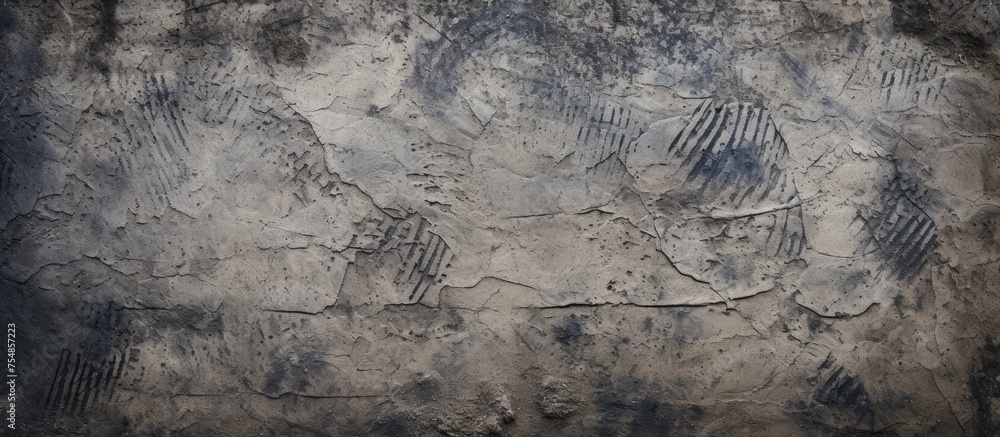 Poster a close-up view of a rugged rock wall in black and white, showcasing the textures and details of the