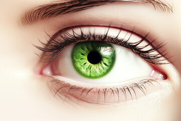 elegance woman beautiful eye with a bright green сreated with Generative Ai