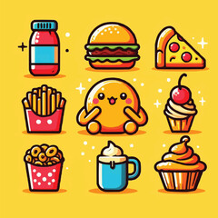 food cartoon vector icon illustration food object icon concept isolated yellow background