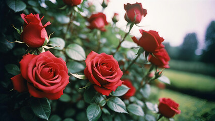 Fototapeta na wymiar Red roses in garden