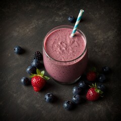 Strawberry smoothie with blueberries - 754857853
