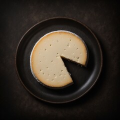 Top view of cheese on a black plate - 754857865